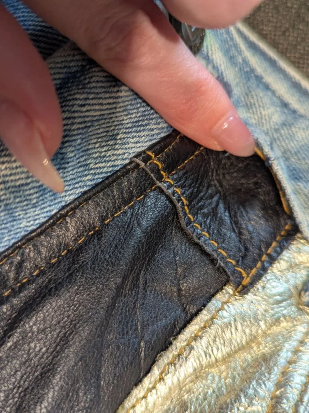 Vintage 100% Leather Geometric Patchwork Don't Stop International Denim Jeans - Picture 15 of 15